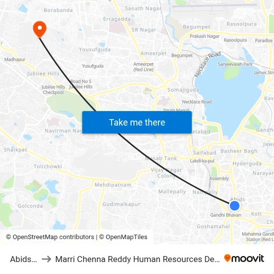 Abids Gpo to Marri Chenna Reddy Human Resources Development Institute map