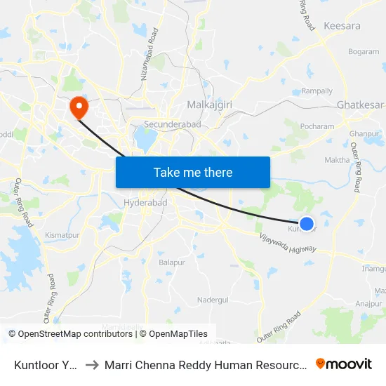 Kuntloor Y Junction to Marri Chenna Reddy Human Resources Development Institute map