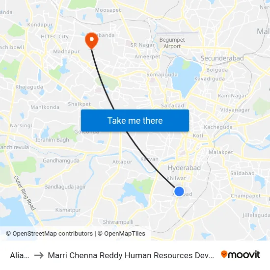 Aliabad to Marri Chenna Reddy Human Resources Development Institute map
