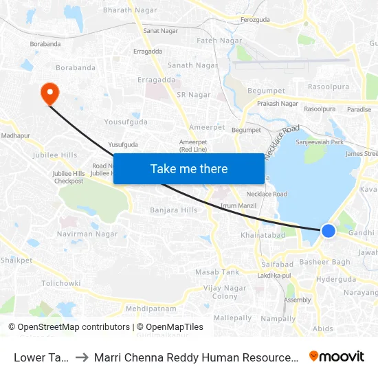 Lower Tankbund to Marri Chenna Reddy Human Resources Development Institute map