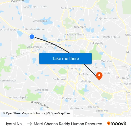 Jyothi Nagar-Bhel to Marri Chenna Reddy Human Resources Development Institute map
