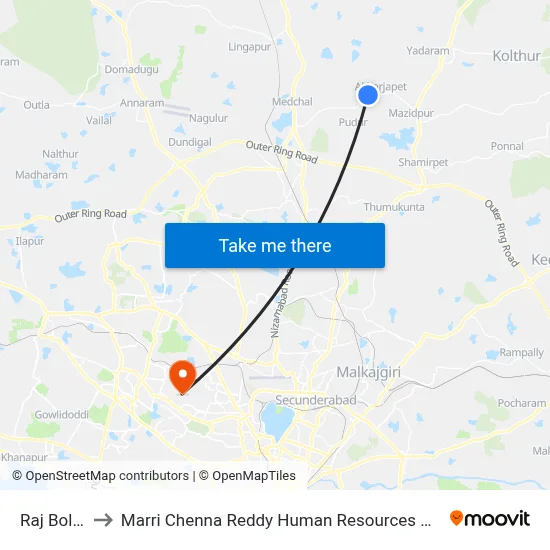 Raj Bollaram to Marri Chenna Reddy Human Resources Development Institute map