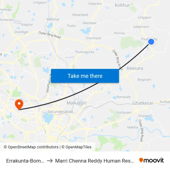 Errakunta-Bommalaramaram to Marri Chenna Reddy Human Resources Development Institute map