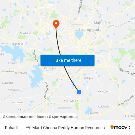 Pahadi Shareef to Marri Chenna Reddy Human Resources Development Institute map