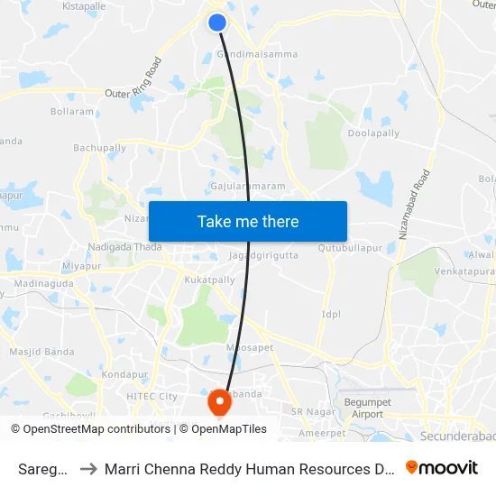 Saregudam to Marri Chenna Reddy Human Resources Development Institute map
