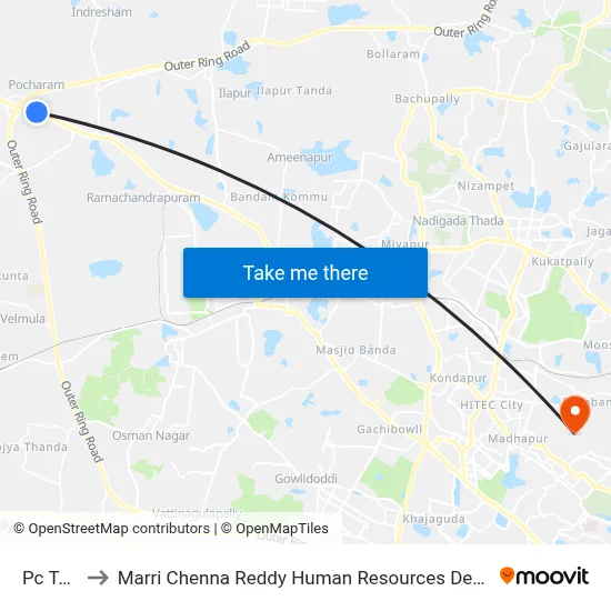 Pc Tanda to Marri Chenna Reddy Human Resources Development Institute map