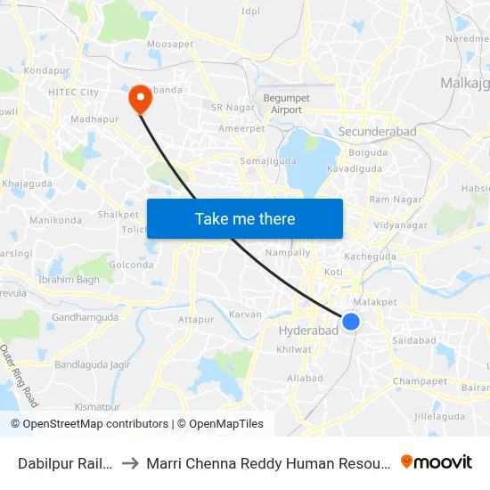 Dabilpur Railway Station to Marri Chenna Reddy Human Resources Development Institute map