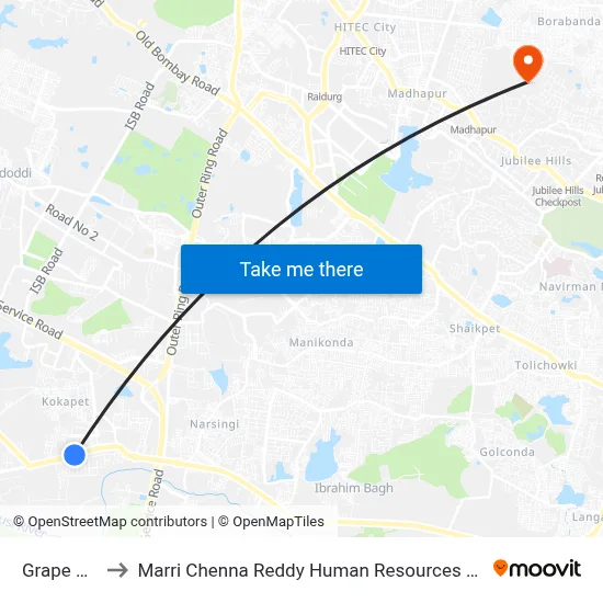 Grape Garden to Marri Chenna Reddy Human Resources Development Institute map