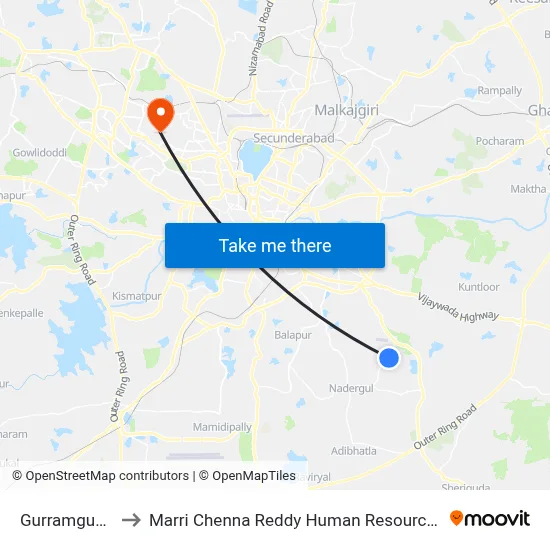 Gurramguda Village to Marri Chenna Reddy Human Resources Development Institute map