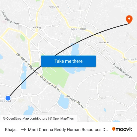 Khajaguda to Marri Chenna Reddy Human Resources Development Institute map