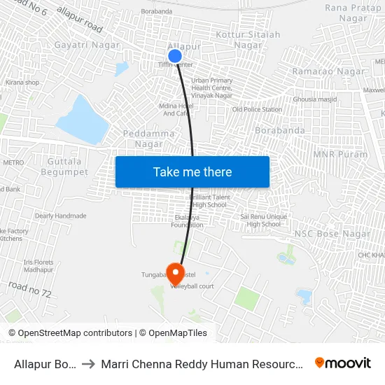 Allapur Borabanda to Marri Chenna Reddy Human Resources Development Institute map