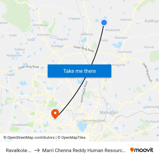 Ravalkola-Medchal to Marri Chenna Reddy Human Resources Development Institute map