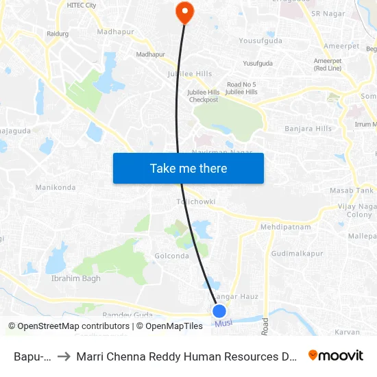 Bapu-Ghat to Marri Chenna Reddy Human Resources Development Institute map