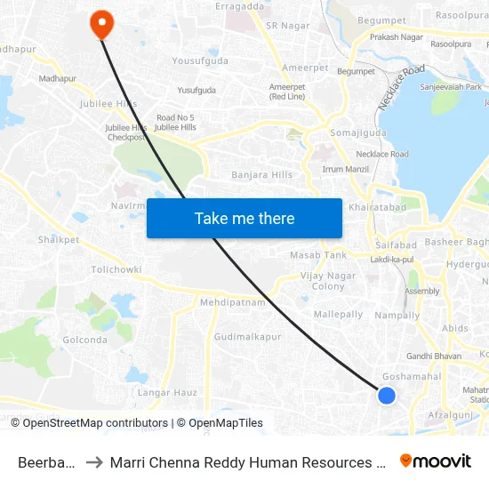 Beerbanbagh to Marri Chenna Reddy Human Resources Development Institute map
