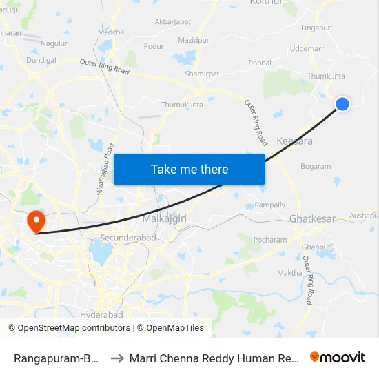 Rangapuram-Bommalaramaram to Marri Chenna Reddy Human Resources Development Institute map
