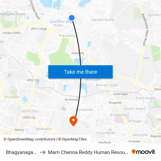 Bhagyanagar-Kukatpally to Marri Chenna Reddy Human Resources Development Institute map
