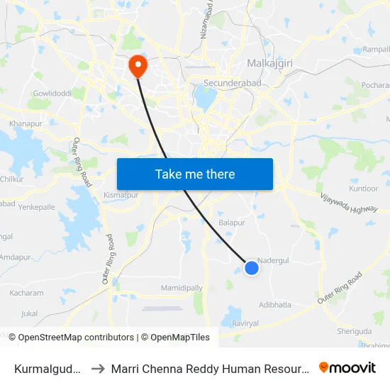Kurmalguda-Nadargul to Marri Chenna Reddy Human Resources Development Institute map