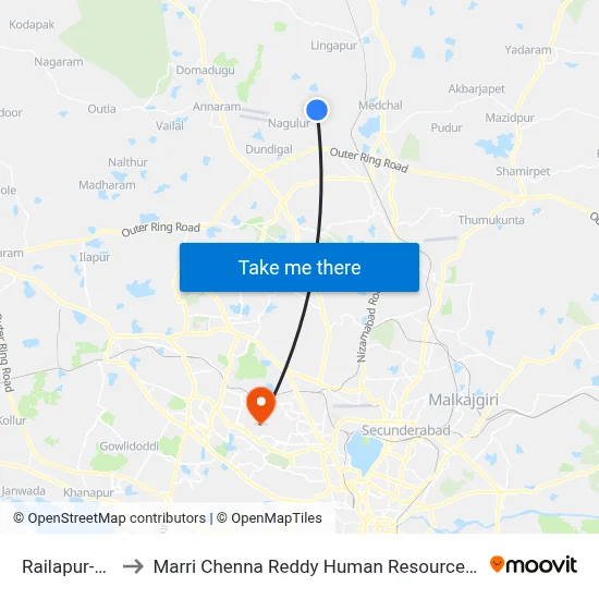 Railapur-Medchal to Marri Chenna Reddy Human Resources Development Institute map