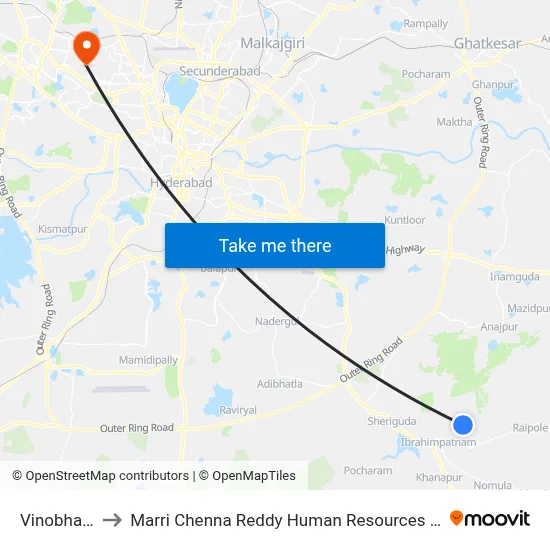 Vinobha Nagar to Marri Chenna Reddy Human Resources Development Institute map