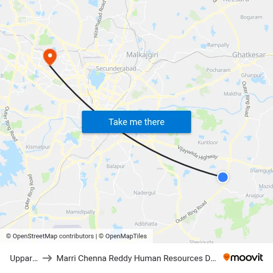 Upparguda to Marri Chenna Reddy Human Resources Development Institute map