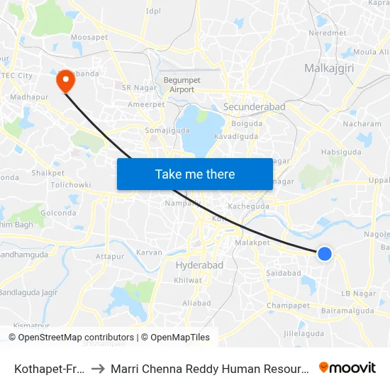 Kothapet-Fruit Market to Marri Chenna Reddy Human Resources Development Institute map