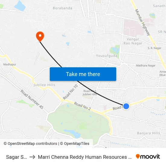 Sagar Society to Marri Chenna Reddy Human Resources Development Institute map