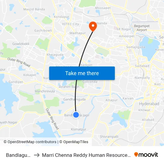 Bandlaguda Jagir to Marri Chenna Reddy Human Resources Development Institute map