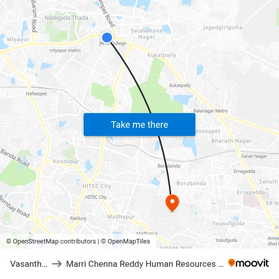 Vasanth Nagar to Marri Chenna Reddy Human Resources Development Institute map