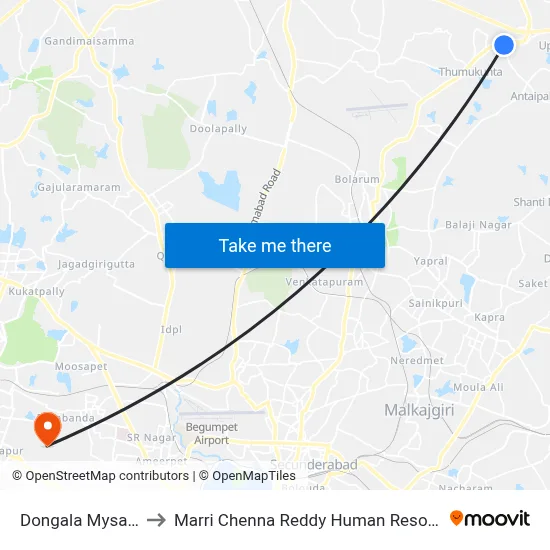 Dongala Mysamma Temple to Marri Chenna Reddy Human Resources Development Institute map