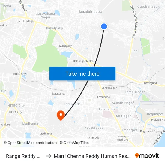Ranga Reddy Nagar Bus Stop to Marri Chenna Reddy Human Resources Development Institute map
