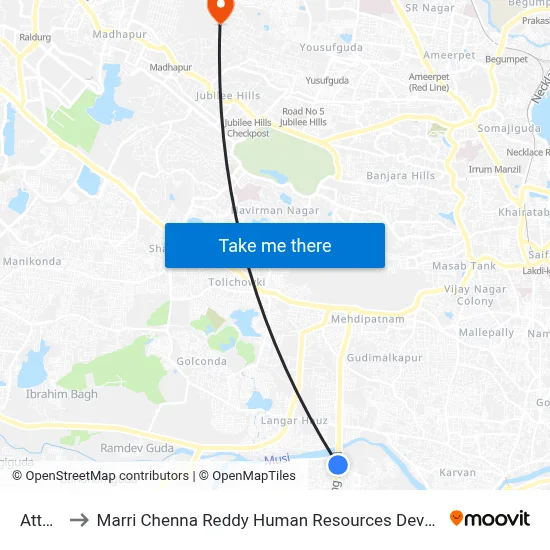 Attapur to Marri Chenna Reddy Human Resources Development Institute map