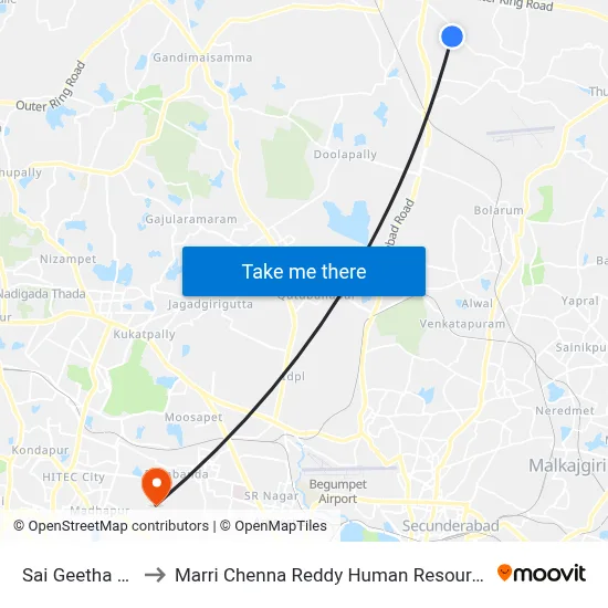 Sai Geetha Ashramam to Marri Chenna Reddy Human Resources Development Institute map