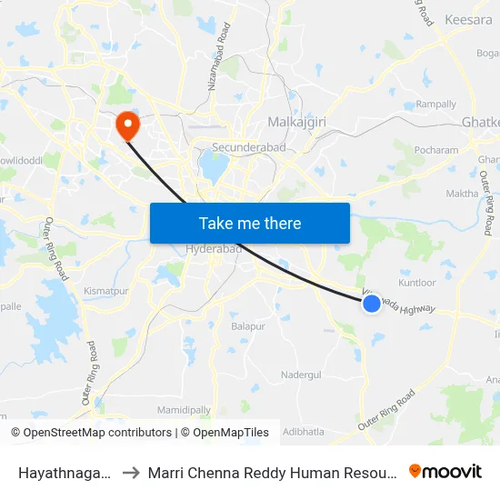 Hayathnagar Bus Depot to Marri Chenna Reddy Human Resources Development Institute map