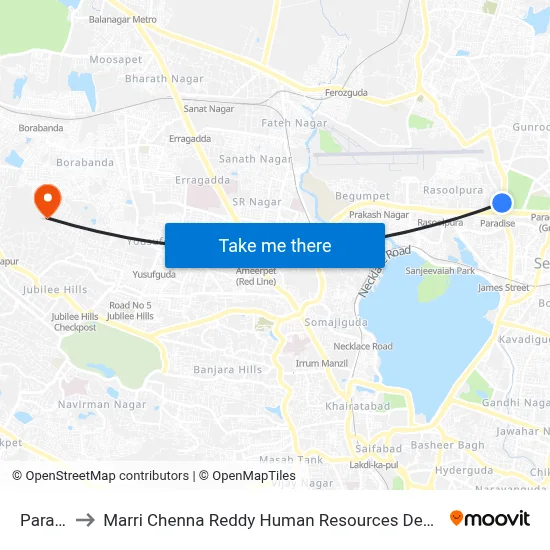 Paradise to Marri Chenna Reddy Human Resources Development Institute map