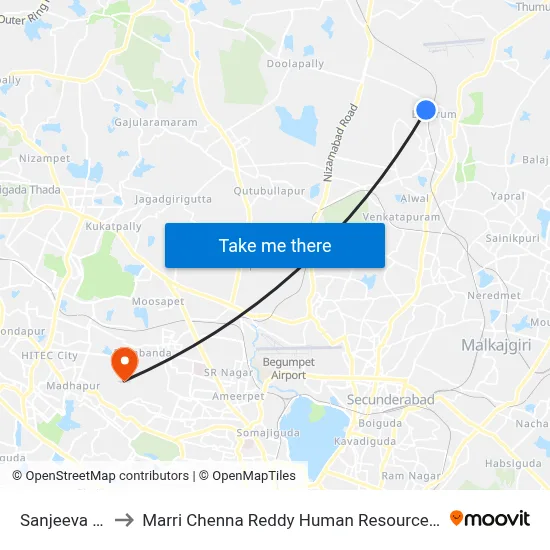 Sanjeeva Gardens to Marri Chenna Reddy Human Resources Development Institute map