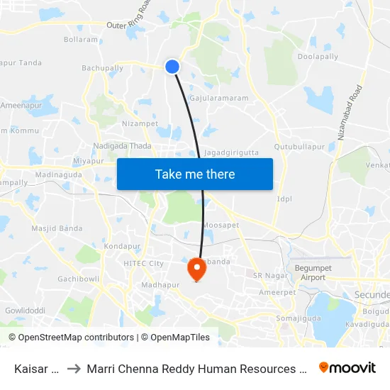 Kaisar Nagar to Marri Chenna Reddy Human Resources Development Institute map