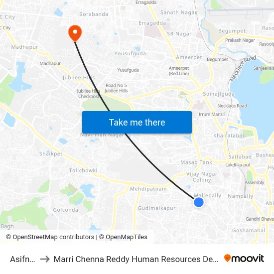 Asifnagar to Marri Chenna Reddy Human Resources Development Institute map