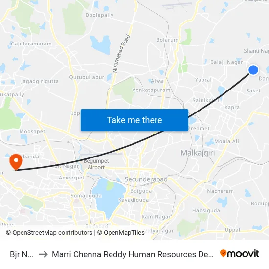 Bjr Nagar to Marri Chenna Reddy Human Resources Development Institute map
