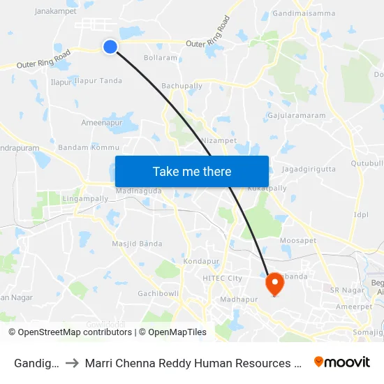 Gandigudem to Marri Chenna Reddy Human Resources Development Institute map