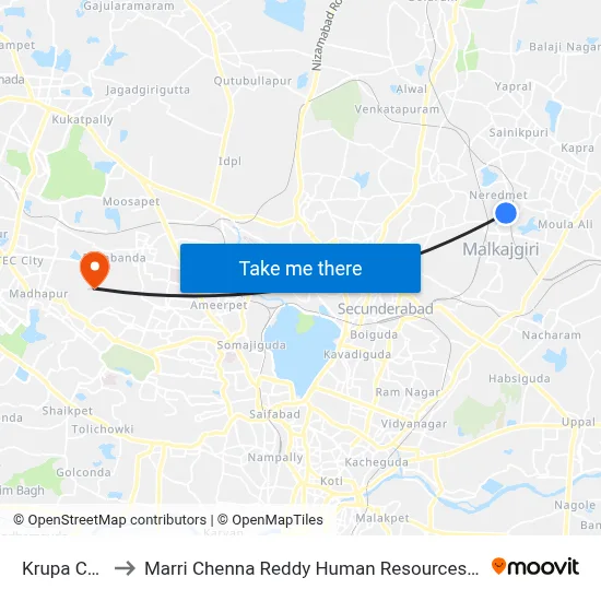Krupa Complex to Marri Chenna Reddy Human Resources Development Institute map