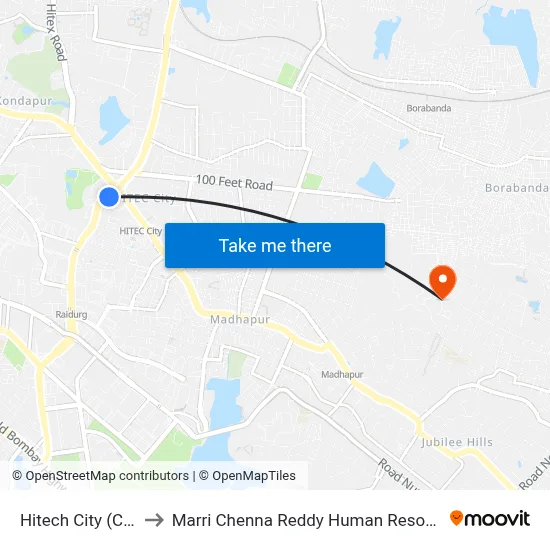 Hitech City (Cyber Towers) to Marri Chenna Reddy Human Resources Development Institute map