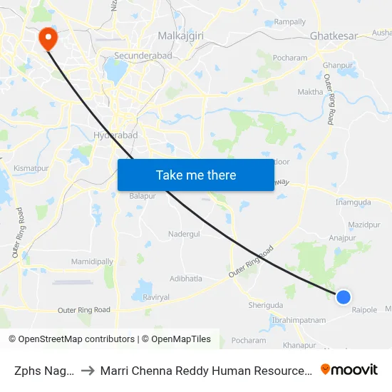 Zphs Nagan Pally to Marri Chenna Reddy Human Resources Development Institute map