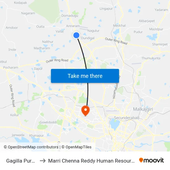 Gagilla Puram Church to Marri Chenna Reddy Human Resources Development Institute map