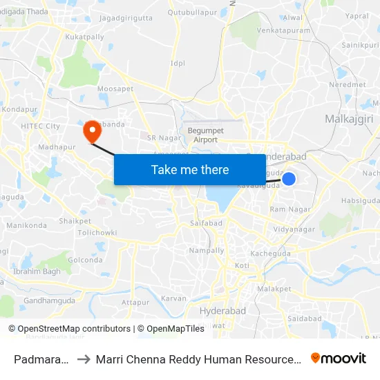Padmarao Nagar to Marri Chenna Reddy Human Resources Development Institute map
