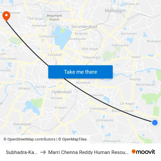 Subhadra-Kamala Nagar to Marri Chenna Reddy Human Resources Development Institute map