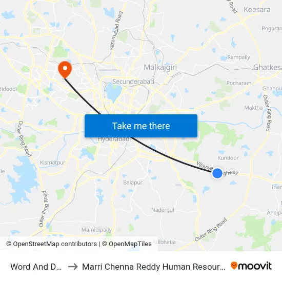 Word And Deed School to Marri Chenna Reddy Human Resources Development Institute map