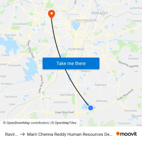 Raviryala to Marri Chenna Reddy Human Resources Development Institute map