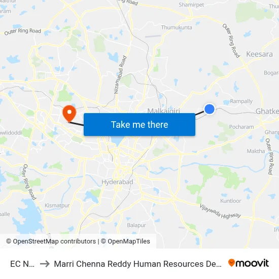 EC Nagar to Marri Chenna Reddy Human Resources Development Institute map