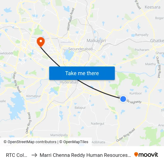RTC Colony-Hyt to Marri Chenna Reddy Human Resources Development Institute map