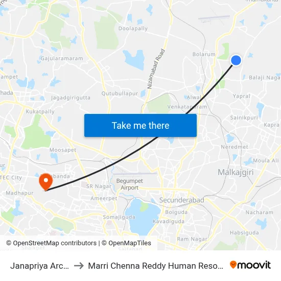 Janapriya Arcade Kowkoor to Marri Chenna Reddy Human Resources Development Institute map